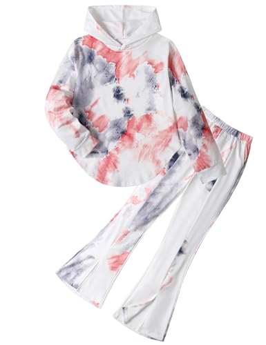 Image of Girls Clothes Tie Dye Sweatsuit Long Sleeve Sweatshirt Tops and Flare Pants 2PCS Girls Fall Clothes
