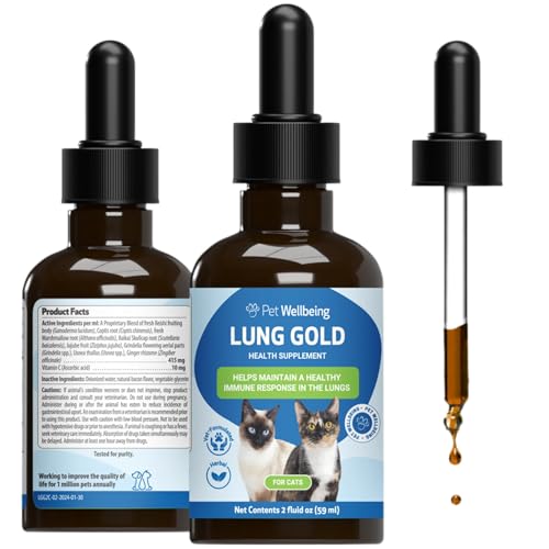Pet Wellbeing Lung Gold for Cats - Lung Immune Support Lower Respiratory Health Open Airways Normal Breathing Reishi Coptis - Veterinarian-Formulated Herbal Supplement - 2 oz (59 ml)