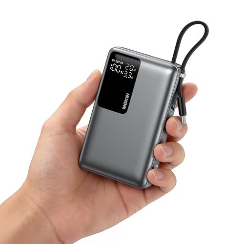 Image of MOKiN Portable Charger 20000mAh, 65W Fast Charging Power Bank with Built-in USB-C Cable, Smart Display Battery Pack, Pocket Portable Charger for iPhone 17-12, Samsung, iPad, Laptop MacBook & More