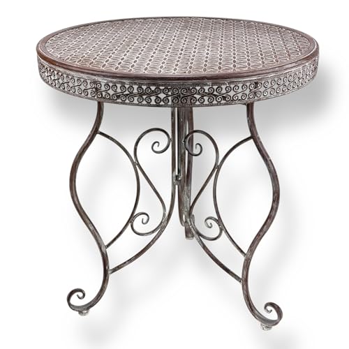 Crispe home & garden Tisch Bilbao rund aus Metall | Ø 70 cm | 9 kg | Wetterfester Gartentisch mit Vintage-Gestell | Balkon- und Terrassentisch...
