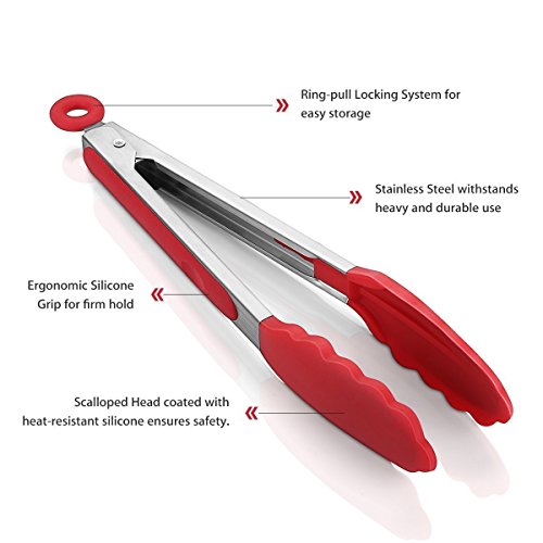 2 Pack BBQ Tongs - 9" and 12" Stailess steel BBQ Tongs set with Silicone Tips - Kitchen silicone Tongs, Cooking, Serving, Barbecue, Buffet, Salad, Ice, Oven