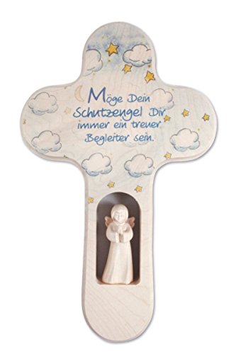 Preisvergleich Produktbild Kinderkreuz "Schutzengelfigur" - Holz, blau, 20 cm