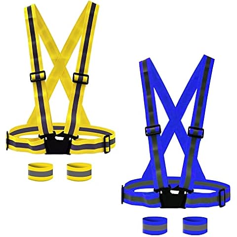 Ur-Excellent 2 Reflective Vest Running Gear Safety Visibility Reflective 4 Wristbands (Yellow,Blue (2 pack)) Cover