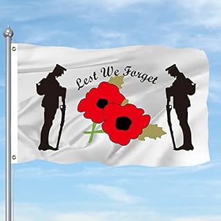 QSUM 3 x 5 FT Lest We Forget Flag, Remembrance Day Poppy Flag War Heroes Flag Vivid Colour Premium Polyester Material for Remembrance Sunday