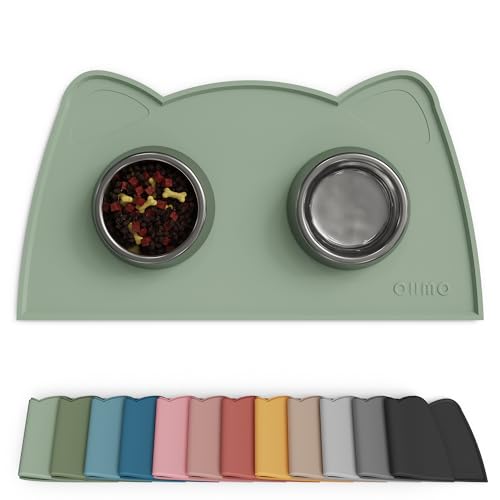 OHMO Piccole Tappetino Ciotola per Cani e Gatti in Silicone, Impermeabile Antiscivolo a Prova di Fuoriuscita per Cibo e Acqua, Facile da Pulire, 46x25cm,Saga Verde