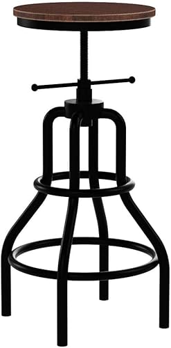 Miniatura 5 de LOKKHAN - Taburete de bar vintage industrial - Taburetes giratorios rústicos - Base redonda de madera y metal - Taburete de bar de altura ajustable