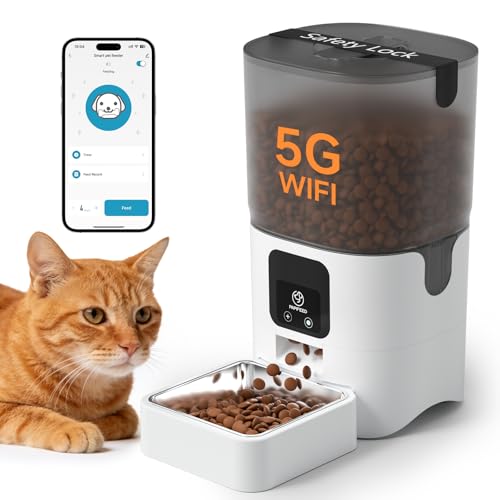 PAPIFEED 5G WiFi Automatic Cat Feeders: Smart Automatic Cat Food Dispenser with Slow Feeding Mode, Detachable for Easy Cleaning, Pet Feeder with Alexa...