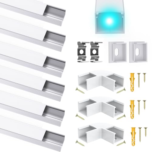 LED aluminium kanaalprofiel voor maximaal 16 mm strips, U-vorm strip aluminium profiel rail strip diffuser met melkachtige witte afdekking, hoekprofiel geschikt voor Philips Hue ledstrips/strips