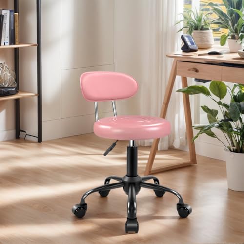 Image of WKWKER Rolling Stool with Wheels Swivel Stool with Back Height Adjustable Chair Ideal for SPA Salon Home Office Drafting Work (Pink)