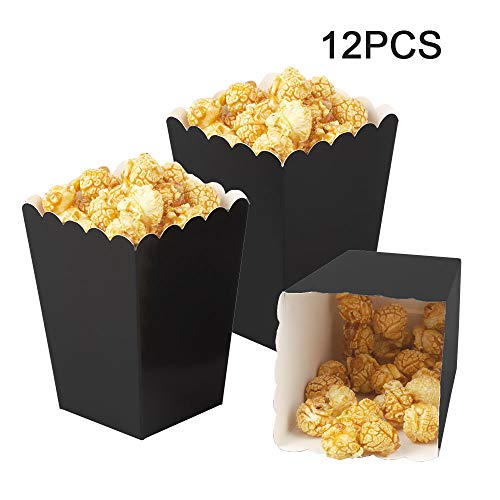 Image of Black Popcorn Boxes Mini Paper Popcorn Box Cardboard Popcorn Container for Party, Pack of 12