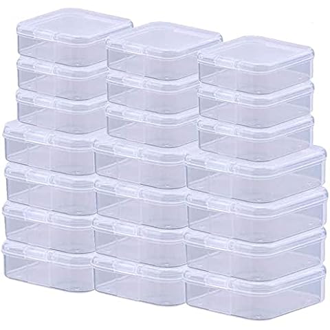 24 Pack Small Clear Plastic Storage Containers with Lids,Beads Storage Box with Hinged Lid for Beads,Earplugs,Pins, Small Items, Crafts, Jewelry, Hardware (2.9x2.9 x1 & 2.1x2.1 x0.8 Inches) Cover