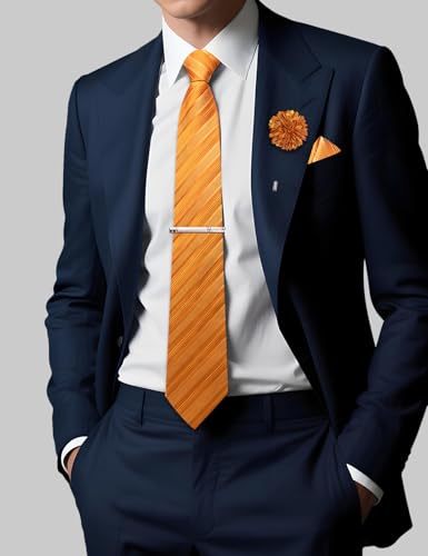 Image of DiBanGu Silk Pre-tied Ties for Men Formal Adjustable Necktie Set | 6PCS,Zipper Tie,Pocket Square,Cufflinks,Tie Clip & Lapel Pin,Wrinkle-Resistant,Premium Gift Box,Formal Business Wedding Party