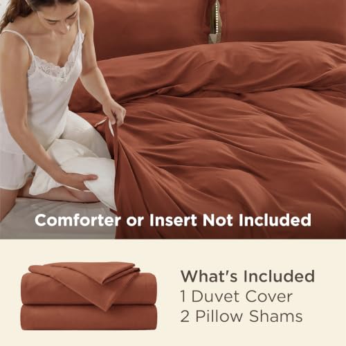 Image of Bedsure Duvet Cover Full Size, Double Brushed Bedding Set, Burnt Orange | For Kids & Adults, 80 inchx90 inch Comforter Cover, Hotel Luxury, All Season, Breathable, Easy Care, Lightweight, Zipper Closure