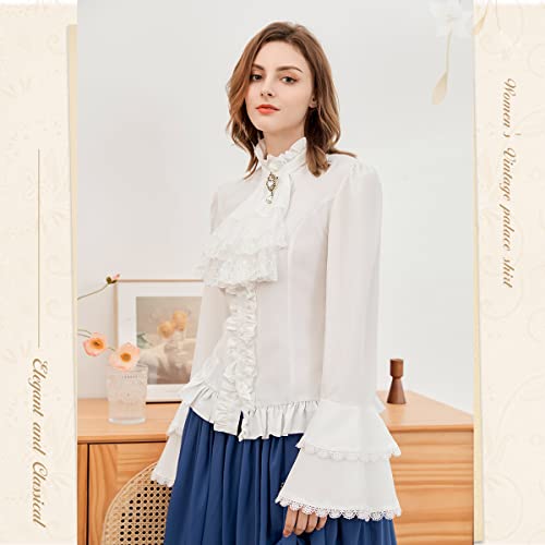 Womens Victorian Blouse Gothic Pirate Shirt Renaissance Blouse Vintage Long Sleeve Lotus Ruffle Shirt 6