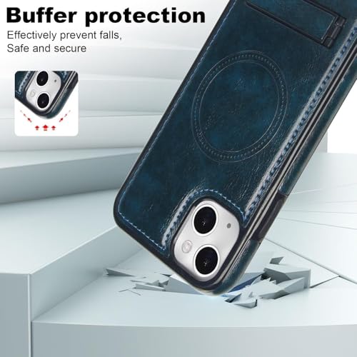 Housse antichoc iPhone 13 cuir PU portefeuille bleu mince MagSafe - 2