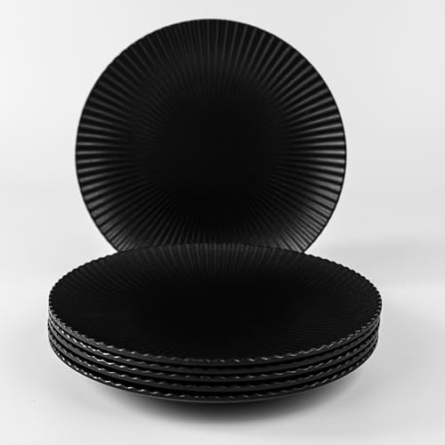 ONEderful Dessert Plate set, 9 Inch Melamine Round Salad Plate, Appetizer Plates for Kitchen, Small Plates Set of 6, Restaurant, Outdoor Dining, Durable, Dishwasher Safe (Black)