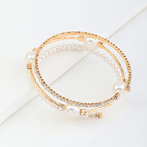 Open Layered Simulated Pearl Wide Crystal Bracelet Multilayer Glaring Rhinestone Cuff Bangles Jewelry for Women Girls3