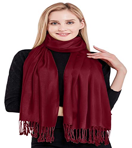 CJ Apparel Burgundy Maroon Solid Color Tassels Design Nepalese Shawl Seconds Scarf Wrap Stole Throw Head Wrap Pashmina Hand Made in Nepal New4