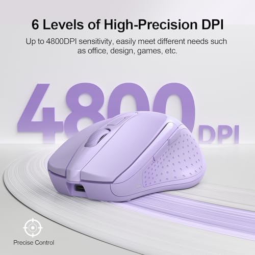 Image of TECKNET Wireless Mouse, BT 5.0 /2.4G, Rechargeable 6-DPI Silent, Lavender | Bluetooth 5.0 /3.0 & USB A, 2-Device Easy Switch, Wide OS Compatible, 6 Buttons, 6-DPI up to 4800, Ergonomic for S to M Hands