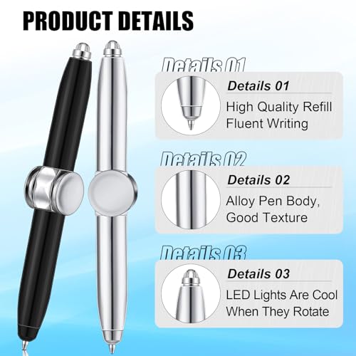2 Stück Fidget Pen Mit Nachfüllung & Led-Licht Adhs Stift Für Kinder & Erwachsene (Schwarz Silber)