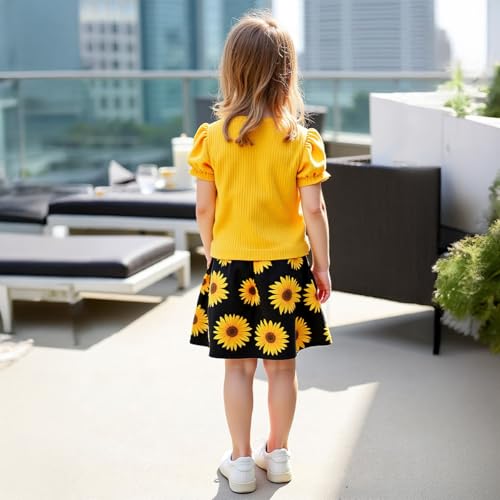 Image of Girls' Sunflower Print Dress Set - Fun and Fashionable 3-9 Years