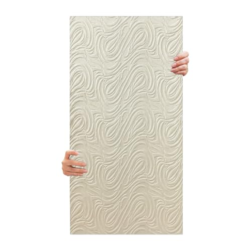 3D Kendinden Yapışkanlı Duvar Kağıdı Yeni Nesil Akustik Keçe Panel Dalgalı Desen 52x98 cm (Ekru, 10 Adet 5 m²)