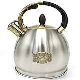 LRYYBTI Stove top Whistling Tea Kettle Food Grade Stainless Steel Teapot of 5-layer base for Camping & Kitchen(Brushed, 2.64 Qt)
