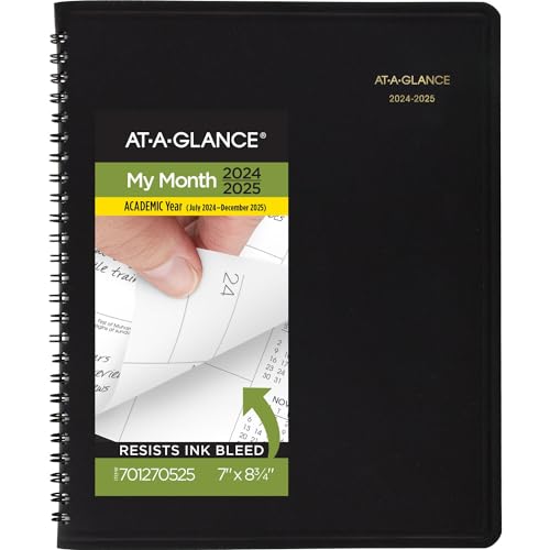 AT-A-GLANCE Planner 2024-2025 Academic, Monthly Appointment Book, 7" x 8-3/4", Medium, Flexible Cover, Black (7012705)