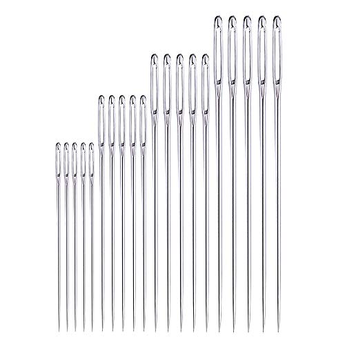 ZLLOO 20 Stücke Lange Hand NäHnadeln 4 Größen Große Augen Nadeln für Jede Webarbeit wie Stricken, Sticken, Nähen, Kreuzstich 2.3”3”3.5”4”