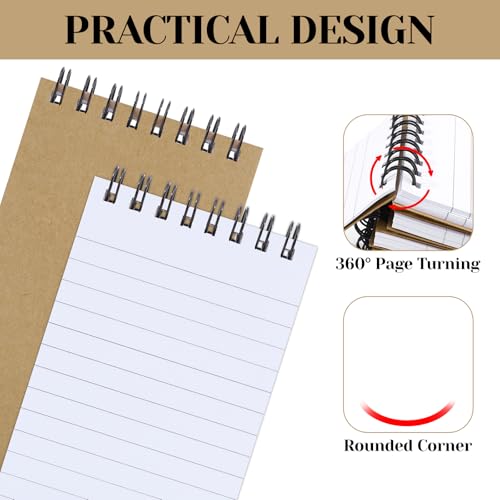 Thboxes Lot de 8 blocs-notes à spirale avec 60 feuilles/120 pages lignées de 7,6 x 12,7 cm, mini carnets à spirale pour l'école, le bureau (marron) – vue 4