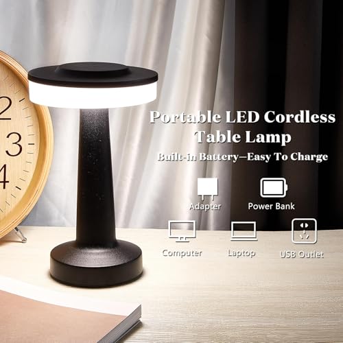 Image of Riakrum 4 Pcs LED Cordless Table Lamp Bulk Rechargeable,Black | Portable Wireless Lamps, 3 Color Stepless Dimming, 15 Hour Battery, Touch Control, Wedding Home Restaurant Decor