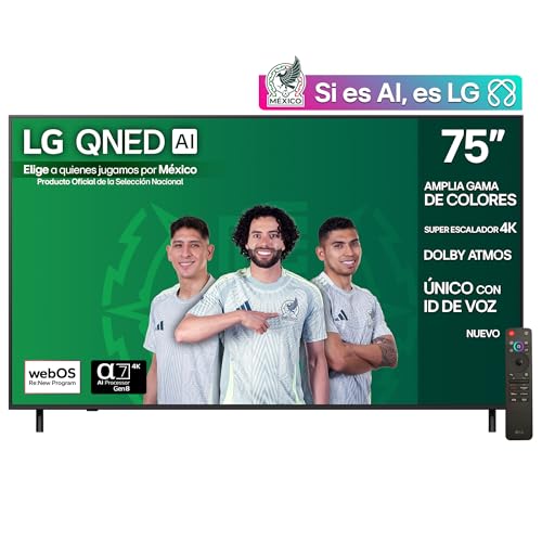 El Mejor Listado de pantalla 75 pulgadas Top 5. 48 LG Pantalla 75 Pulgadas QNED AI QNED82 4K Smart TV webOS 2025 75QNED82ASG |Sistema Operativo webOS | Identificación de Voz AI | Dynamic QNED Color | Dolby Atmos Channels |...