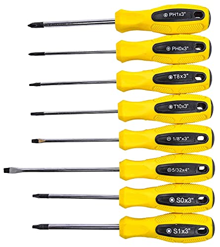 Jegs 100-Piece Screwdriver & Bit Set | Chrome Vanadium Steel Screwdriver Blades & Bits | Black & Yellow Double-Injected Handles | Includes Storage Rack #TOP5