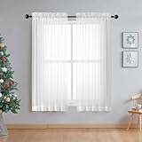 OWENIE Sheer White Curtains Living Room 54 inches Long, Rod Pocket Curtain Sheers Bedroom, Light Filtering Voile Panels Drapes Small Window Treatments 2 Panels, 42' W x 54' L, White