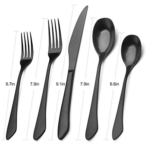 Matte Black Silverware Set, 20-Piece Stainless Steel Flatware Set Service For 4, Satin Finish Tableware Cutlery Set For Home And Restaurant, Dishwasher Safe #TOP1