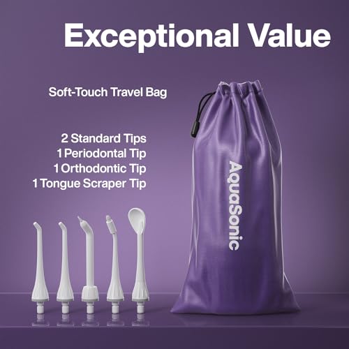 Image of AquaSonic Water Flosser - Cordless Rechargeable Water Flossers for Teeth Cleaning - Waterproof Aqua Flosser, Portable Oral Irrigator for Dental Cleaning with 5 Jet Tips - Braces Home Travel