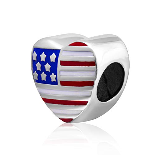 SOUKISS USA Flag Charms 925 Sterling Silver Heart Love America Charms Beads Fits Bracelets3