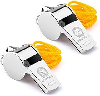 Sdmnsg-T 2 Pack Stainless Steel Sports Coach Whistles with Lanyard, Whistle Lanyard for Football Coaches and Sports,Referees, Loud Crisp Sound Whistle for Kids and Audlt