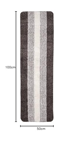 Image of SARAL HOME EASY LIVING Microfiber Striped Rectangle Anti-Skid Runner|Soft & Super Absorbent, Washable Multipurpose Bedside Runner for Home /Kitchen /Lobby /Office Entrance, 50X100 CM|Pack of 1 (Brown)