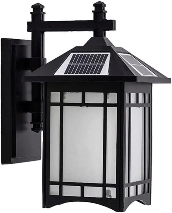 New Chinese Square Die-cast Aluminum Wall Lamp, Solar Outdoor Waterproof Wall Sconces, LED Three-Color Dimmable Wall Lights, Frosted Glass Lampshade, Courtyard Villa Lighting Fixtures