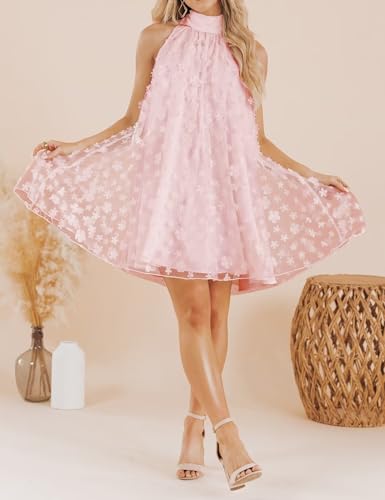 Image of VIMPUNEC Womens Summer Halter Mini A Line Swing Dresses Wedding Guest Formal Cocktail Homecoming Dress