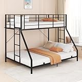 Debercu Twin XL Over Queen Bunk Bed with Dual Stairs, Heavy Duty Metal Bunk Beds with 18' Safety Guardrails & Anti-Slip Slats, Space Saving Literas for Bedroom,Mattress Not Included
