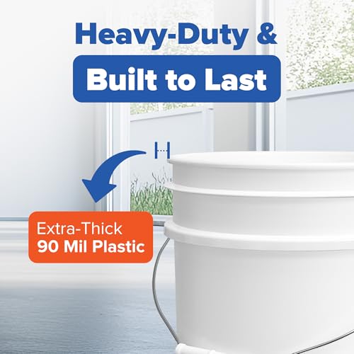 ePackageSupply White 5-Gallon Bucket with Lid | Made in USA | Food Grade | Heavy-Duty Extra Durable Plastic Bucket | Multi-Use Food Grade Buckets with Lids | Easy Stack and Store | BPA Free | 3 Pack