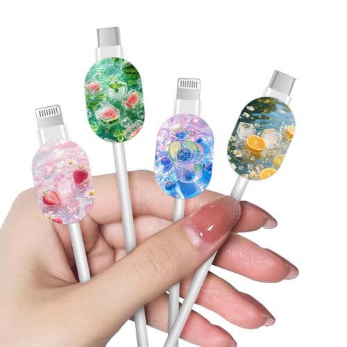 CameCosy 4PCS Oval Cable Protector for iPhone Type-C Charger, Fruit Pattern