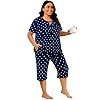 Heat Move Women’s Plus Size 2-Piece Pajama Set – Soft Short Sleeve Top & Capri Pant Sleepwear with Pockets(Blue-Dot XL) #1