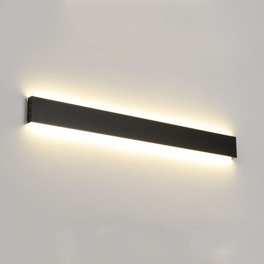 FEITENGDA Modern Long Strip Metal Wall Sconce Minimalist Linear Aluminum Alloy Wall Lamp Industrial Home Decor Wall Mount Light for Living Room Bedroom Hallway Stair(Black,80cm/31.50in)