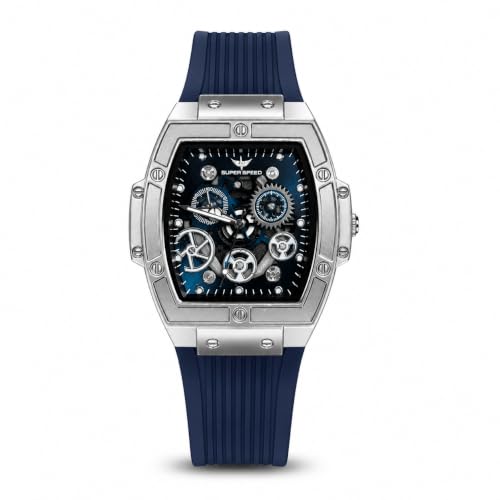 Image of Men's Analog Watch with Skeleton Dial, Rose Gold Alloy Case, Brown Silicone Strap, Quartz Movement, Magnetic Buckle & 30M Water Resistant Wrist Watch