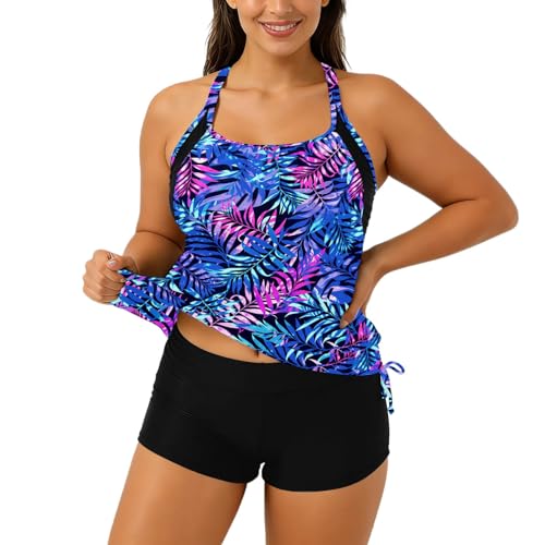 Maillot de bain tankini froncé gainant ensemble 2 pièces push up pour silhouette affinée