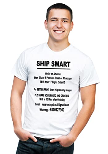 Image of Knitted Polycotton Fabric Regular Fit Men Boys Half Sleeve Photo T-Shirt Style 1 White Size : Free