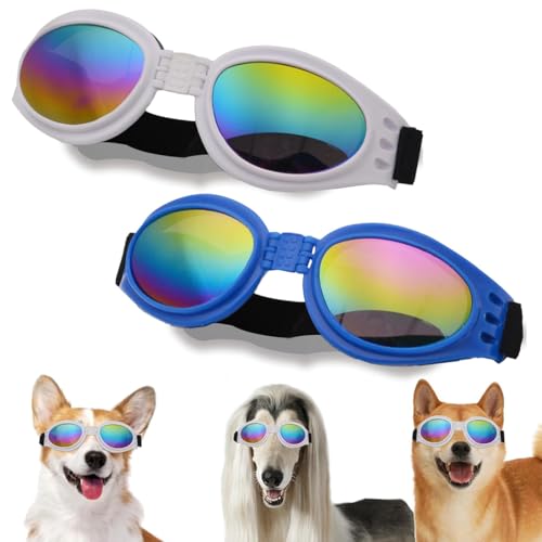 COYUN 2 Stück Sonnenbrille für Hunde, Hundebrille für Kleine Hunde UV Schutz Winddichte Wasserdichter, Haustier Sonnenbrillen mit Einstellbar Gummiband, Schwarz, Rot